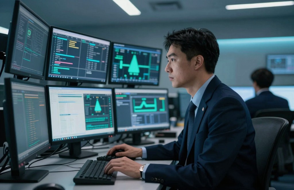 Analyst reviewing performance charts and metrics